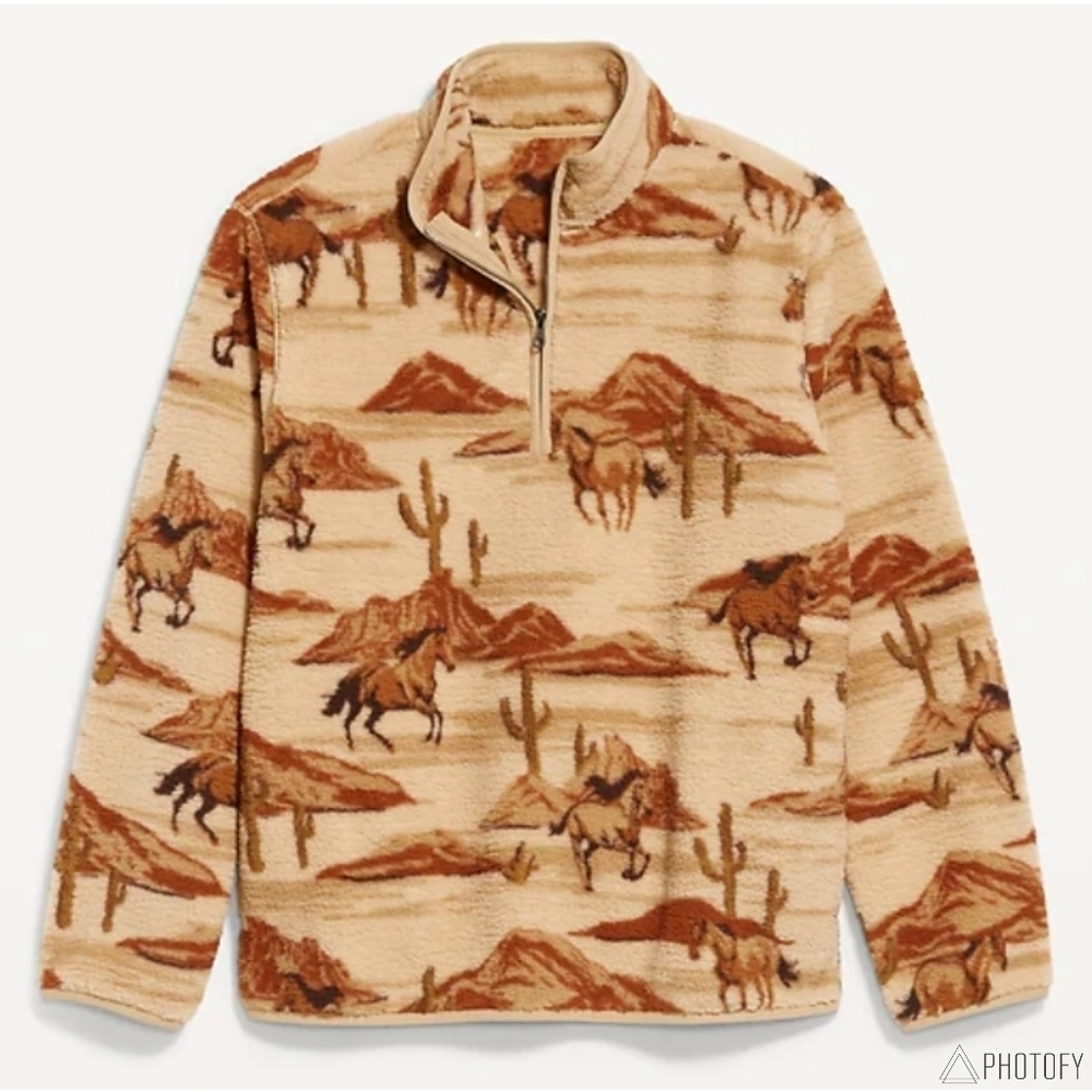 MEDIUM ● NWT Men's Old Navy Western Sherpa Fleece Quarter Zip Sweater Jacket